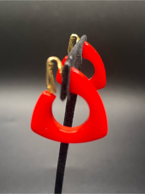 Jewelry - Vintage Red Bakelite Geometric Hoop Clip-On Earrings